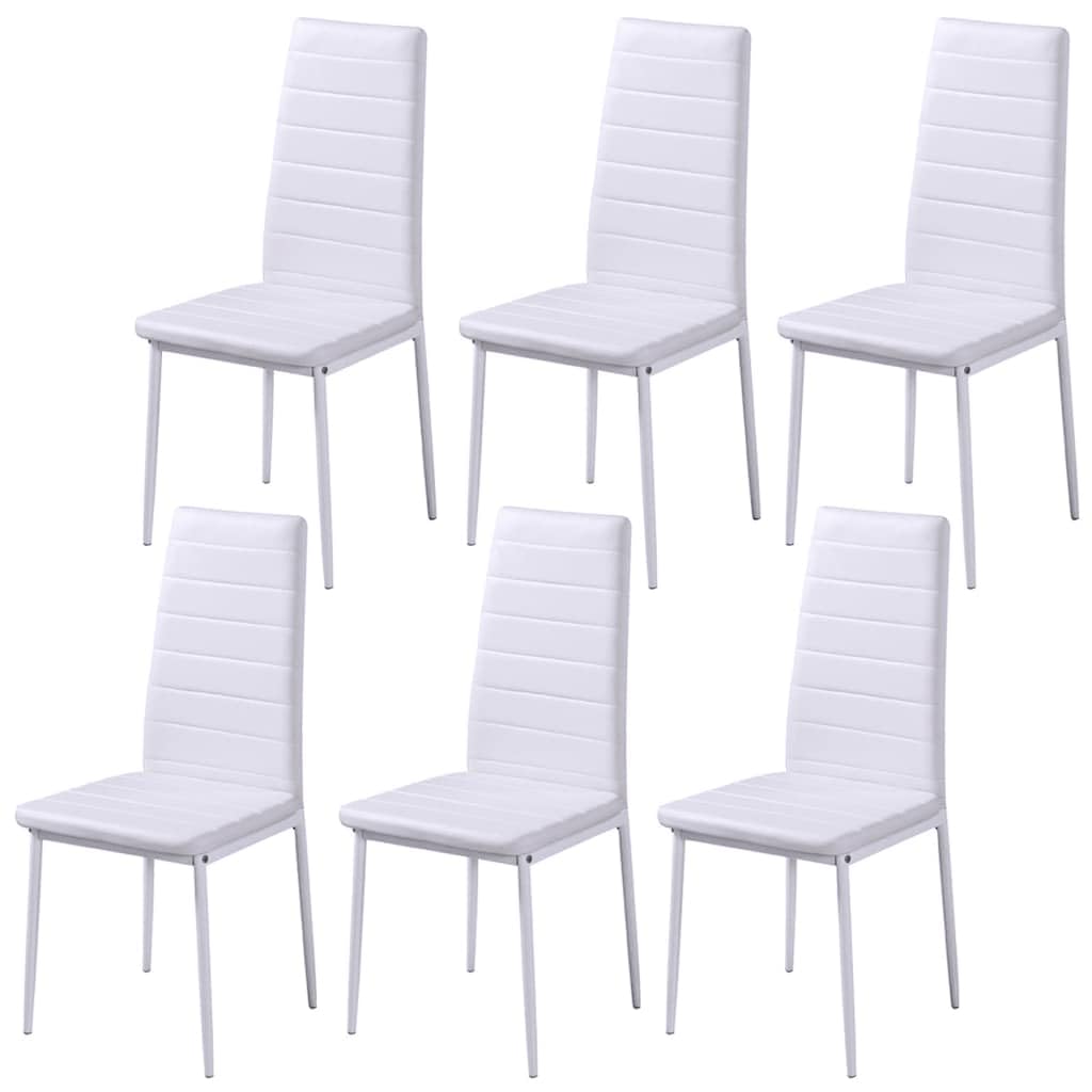 7-TLG. Essgruppe Schwarz Weiß mit gehärtetem Glas Tisch und Kunstleder Stühlen, 120x60x74 cm Esszimmer Sitzgruppe für Küche Wohnzimmer, modernes Design platzsparend und komfortabel
