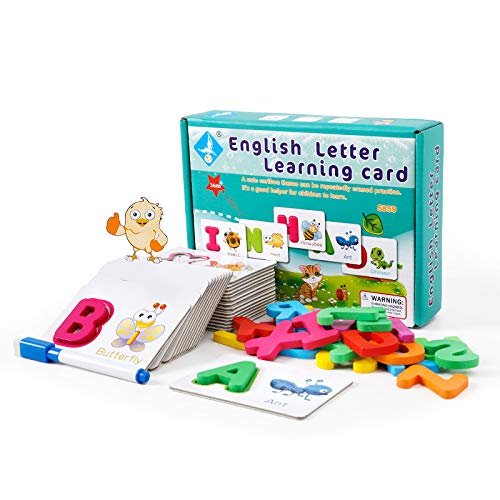 Image of Flex Wooden Alphabet Letters Flash Cards Wooden Letter Montessori Educational Toy ABC Learning Writing 26 Flash Cards Phonics, Letter Matching, Preschool Educational Gift Boys Girls Age 3 4 5 Years