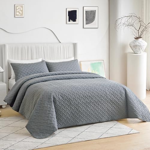 Lista de Cubrecamas más recomendados. 43 NANWEI Colcha Ligera Relieve con 2 Fundas de Almohada, Edrecolcha para Cama, Capitonado, Ultra Suave, Hipoalergénico (Gris, King)