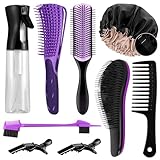 10PCS Detangling Brush Set, Detangling Brush and Comb for Black Natural Hair, Curly Hair Brush Set with Spray Bottle & Sleep Bonnet, Easier and Faster Detangling on Wash Days