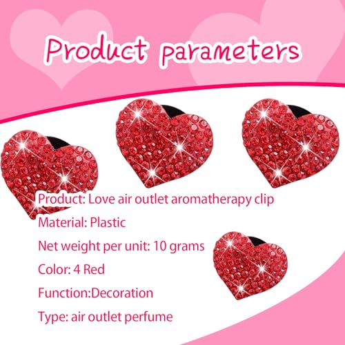 Image of 4 PCS Bling Car Air Conditioner Air Outlet Decoration, Diamond Studded Shiny Heart-Shaped Clip, Cute Charm Interior Aesthetic Ornaments for Women, Universal Car Interior Accessories (Red)