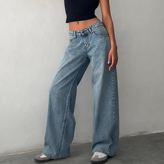 Low Rise Baggy Jeans for Women Y2K Straight Wide Leg Trendy Low Rise Jeans Boyfriend Long Pants Denim Cute Jeans4