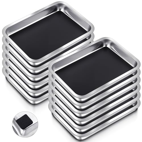 Image of Conelist 12 Set 12.2 x 8.27 Inch Stainless Steel Dissection Pan with Wax and Rubber Nonslip Mat, Reusable Classroom Dissecting Pan, Laboratory Tray for Biology Lab, Science Education Supplies (Black)