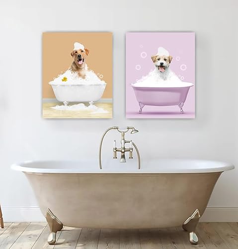 Miniatura 6 de Fotos personalizadas de mascotas, lienzo para pared, diseño de perro lindo y gato en tina, divertidos animales coloridos, decoración de pared de