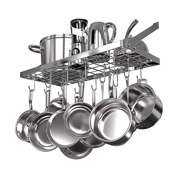 Vdomus Hanging Pot Rack, Wall Mounted Pots and Pans Holder 29.3 by 13 Inch, Kitchen Cookware Organizer for Pots and Pans Storage, 15 Moveable Hooks Square Grid, Silver Vdomus Hanging Pot Rack, Wall Mounted Pots and Pans Holder 29.3 by 13 Inch, Kitchen Cookware Organizer for Pots and Pans Storage, 15 Moveable Hooks Square Grid, Silver