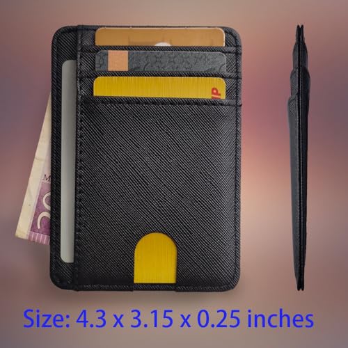 Slim Front Pocket Minimalist RFID Blocking Leather Wallets for Men and Women, Lightweight, Includes Card Holders - Cross Black2