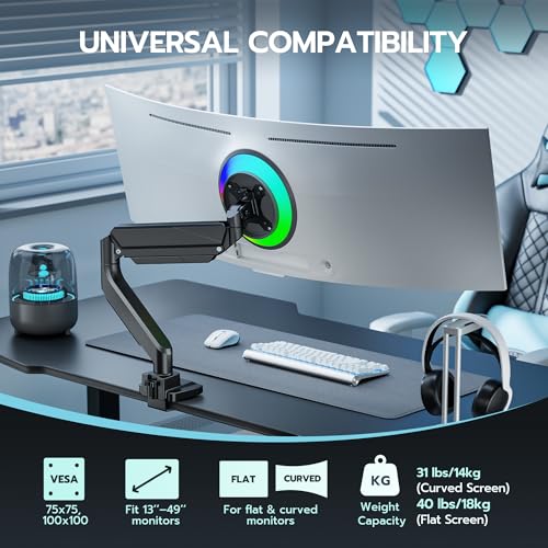 Image of Heavy Duty Single Monitor Mount for 13 inch-49 inch Curved Screens, Black
