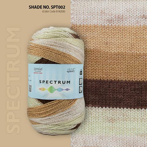 Image of Ganga Acrowools Spectrum Supersoft Knitting & Crochet Yarn | 100% Acrylic Wool Ball. Self patern Soft Hand Knitting Fancy Yarn to unleash creativity, perfect for Art & Craft, babywear, baby blanket, sweaters, ponchos, mufflers, socks, caps; threads works best with crochet hook needle; Avialable in multicolor (Pack of 1 ball = 100 grams).:; - (Cream Brown - STP002)