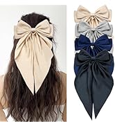 Cinaci 4 Pieces Large Big Oversized Satin Chiffon Hair Bows with Long Tail French Barrettes Hair ...