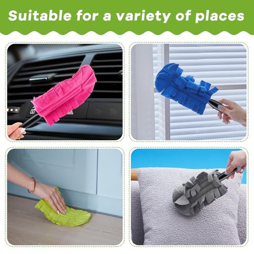 Image of Zubebe 6 Pcs Reusable Duster Refills Fleece,Bright Color | Soft Polyester Fiber Flat Duster Refill Multi Surface Washable Cleaning Pad Tools for Home, Blinds, Car, Pet, Furniture, Fans