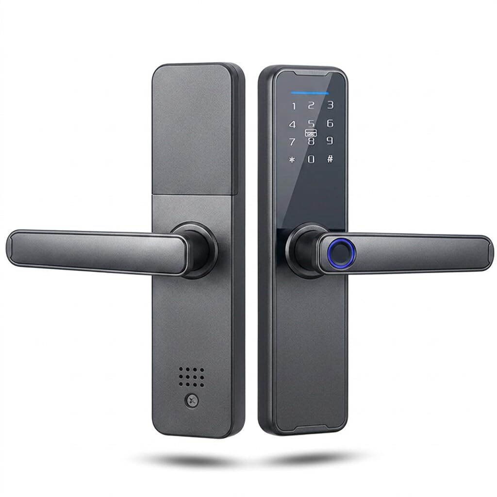 Serrure intelligente de porte numérique, serrure de porte avec clavier avec poignée, serrure de porte électronique d'empreinte digitale, compatible avec l'application Tuya