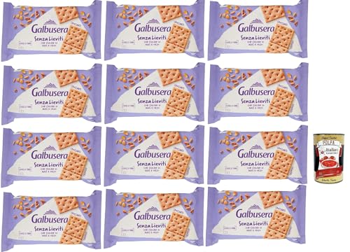 Galbusera Senza Lieviti Cracker con Farine di Mais e Orzo, galletas con harina de maíz y cebada, sin levadura, 12 x 300 g + Polpa italiana gourmet 400 g