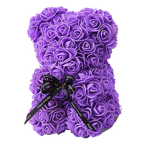 yuye-xthriv 25cm Romantic Fake Rose Flower Foam Bear Doll Valentines Day Birthday Xmas Gift Forever Rose Everlasting Flower Perfect & Unique Gift Ideas for Anniversary Christmas Valentines Gift Purple