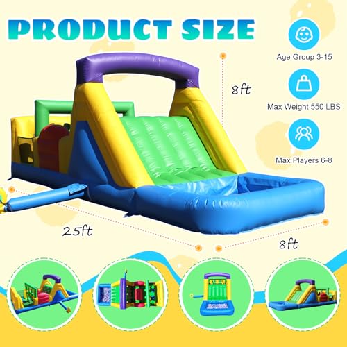 Commercial Bounce House for Big Kids 8-12(950W Blower)(100% PVC),22FT(L) Inflatable Obstacle Course with Water Slides&Ball Pit,Tunnels,Climbing,Obstacles Great for Party and Events 22x8x8.2FT - Image 3