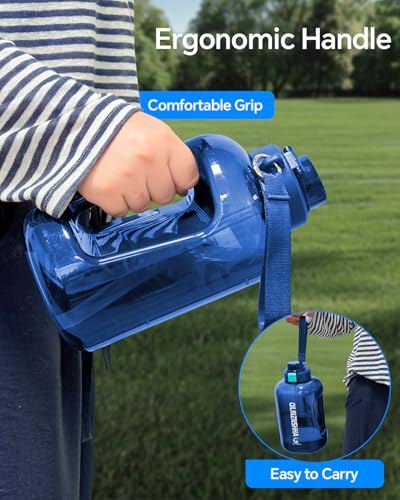 Image of Half Gallon (54 oz) Tritan Sports Water Bottle with 2-in-1 Leakproof Lid (Straw & Chug Cap) and Handle for Gym, Travel, Hiking - BPA Free (Multiple Colors)