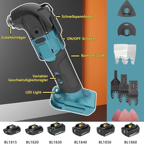 Strumento Oscillante, Utensile Multifunzione Oscillante Per Batteria Makita 18 V Agli Ioni Di Litio, 6 Velocità Variabile, Senza Spazzole, Multiutensile Per Raschiatura, Taglio, Lucidatura - 2