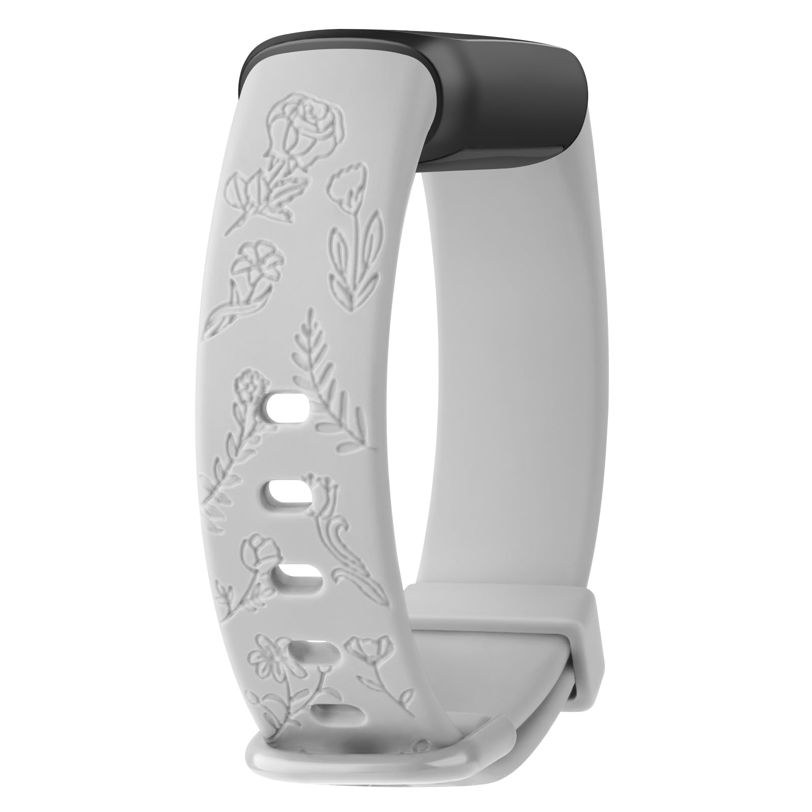 Vancle Floral Engraved Bands for Fitbit Luxe Bands, Soft Silicone Wristband Replacement Strap for Fitbit Luxe/Luxe Special Edition Fitness Tracker Women Men (Small, Gray)
