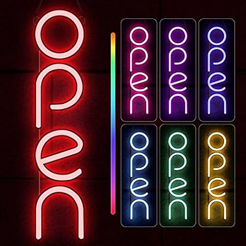 Tekstap Neon Open Sign for Business Window, RGB Color Changing LED Open Sign Vertical, 17x4 inches Open Sign Lighted with Remote Control & Power Adapter for Storefront/Business Window Restaurant/Bar Cover