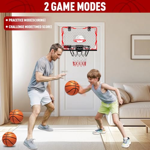 Aitbay Basketball Hoop Indoor for Kids: Easy to Install Door Basketball Hoop with Noise Reduction & 9 Modes LED Lighting Anti-Scratch Electronic Scoreboard, Boy Gift for 5 6 7 8 9 10 11 12 13 Year Old - Thumbnail 5