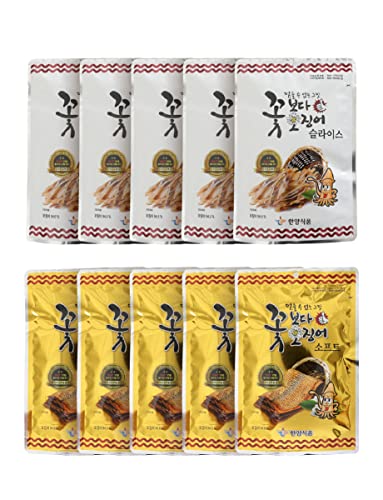 Korea Seasoned Dried Squid Snack 꽃보다오징어 Original (15g x 5) + Soft (15g x 5)