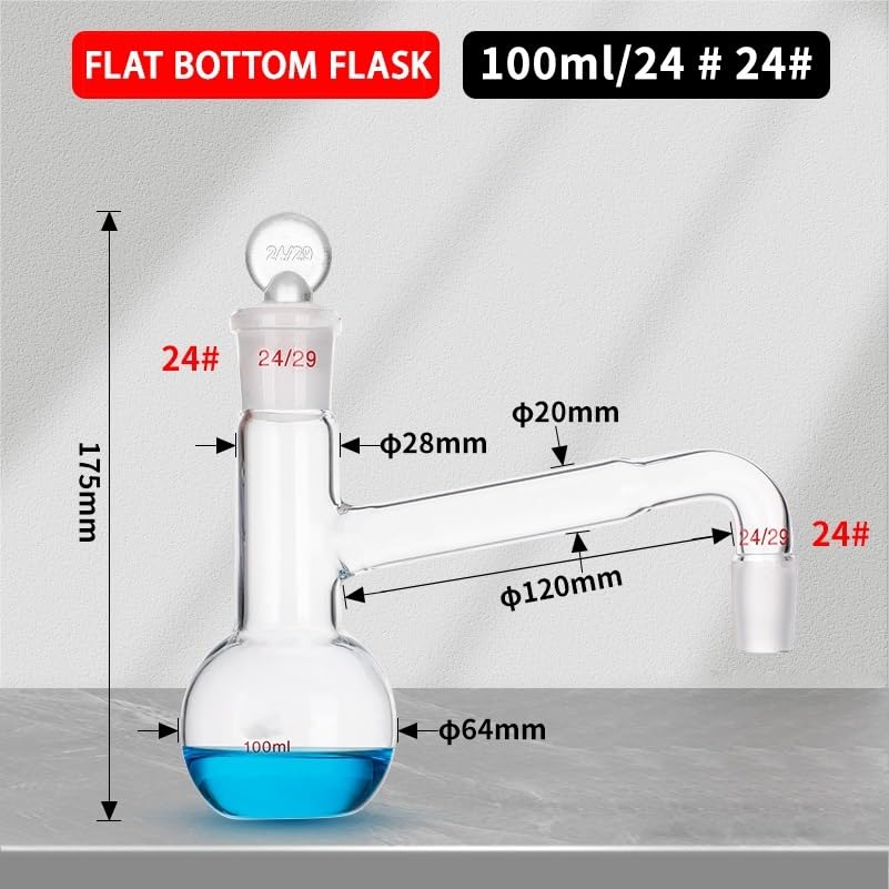 Morbio in vetro borosilicato ad alto contenuto, Boccette for distillazione in vetro borosilicato da laboratorio Fondo tondo Fondo piatto 100 250 500 mL(24X24-100ML)