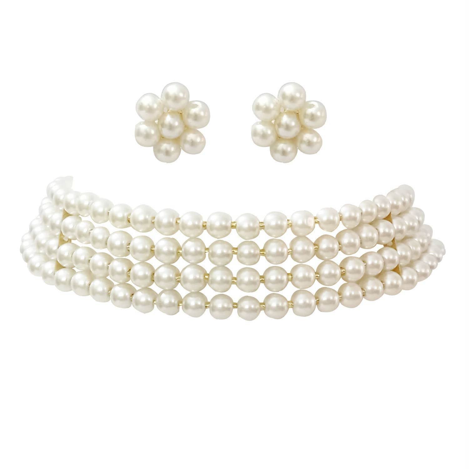 Amazon Brand - Nora Nico 18k Gold Plated Traditional White Pearl Beaded Stylish Moti Choker Necklace Jewellery Set with Stud Earrings for women (ML286W) (B0B5XWVXW6) Amazon Price History, Amazon Price Tracker