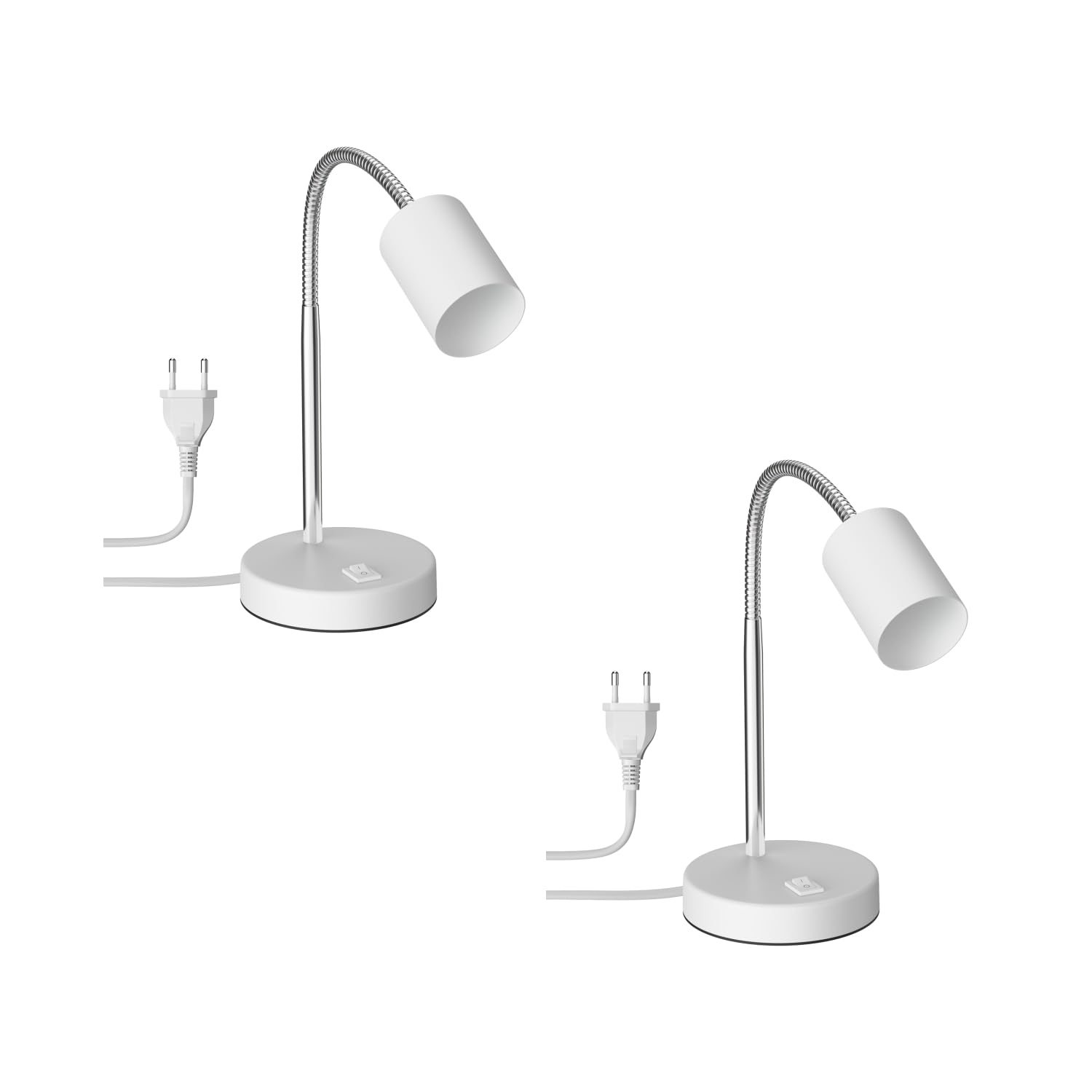 ledscom.de 2x lampe de table WAIKA, col de cygne, interrupteur, blanc, 1x GU10 max. 60W