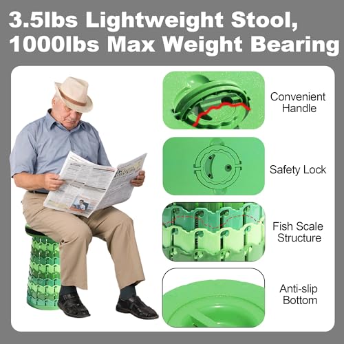 Image of Upgraded 19.7 inchPortable Collapsible Folding Stool with Cushion Retractable Telescoping Foldable Stool for Adults Heavy Duty Camping Sturdy with Max Load Capacity 1000lbs for Outdoor Fishing Hiking BBQ