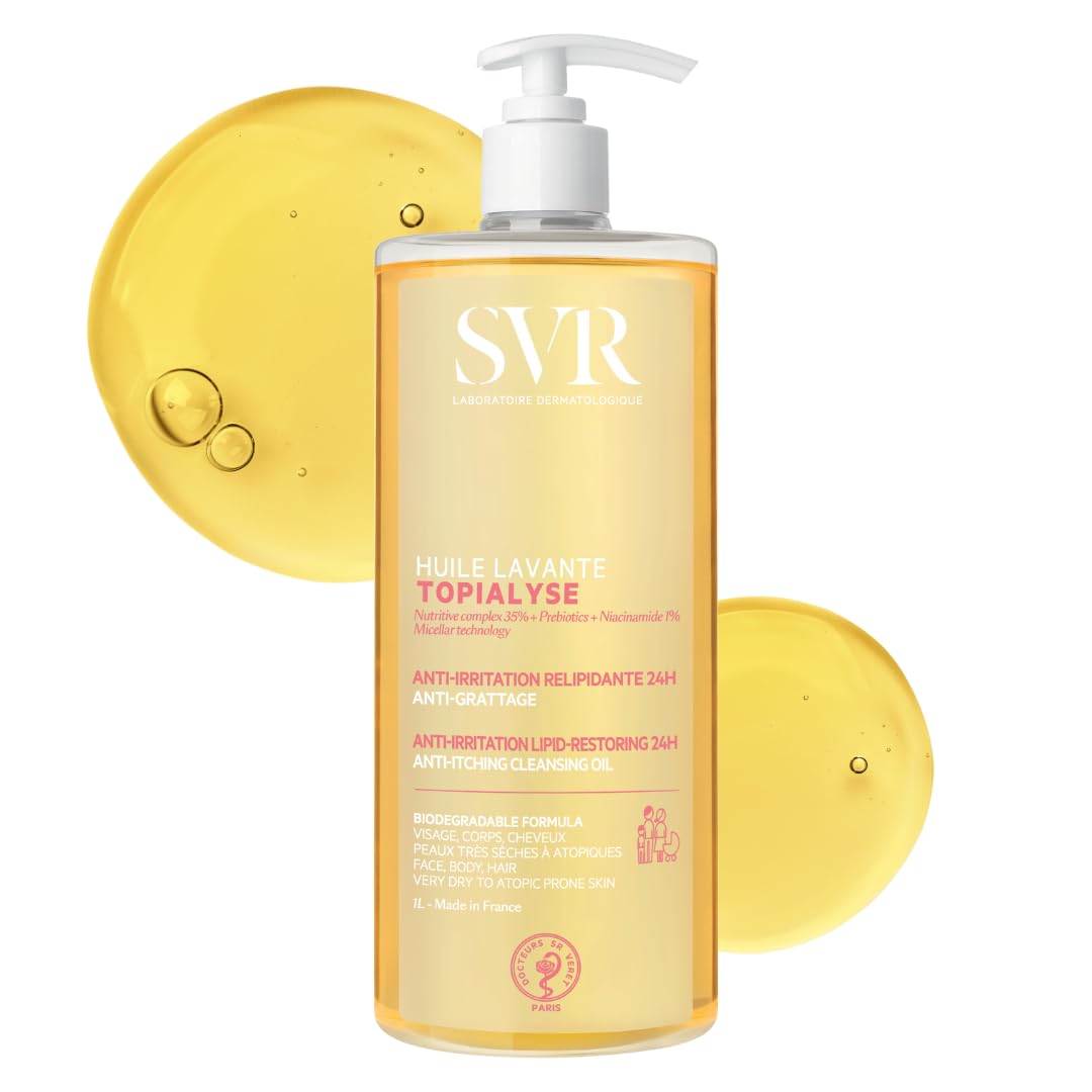 SVR TOPIALYSE All Over Micellar Shower Oil, Moisturising Eczema Body Wash, 24hr Hydration Emulsifying Soothing Bath Oil for Very Dry, Sensitive Skin, from Newborn and Up