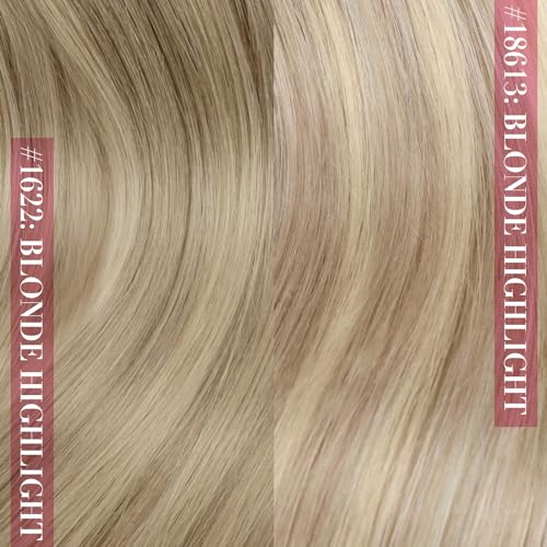 Image of YoungSee Nano Tip Hair Extensions Real Human Hair Ash Blonde Highlights Golden Blonde Nano Bead Human Hair Extensions Highlight Hair Extension Nanolink 18in for Wedding 50g 50 Strands