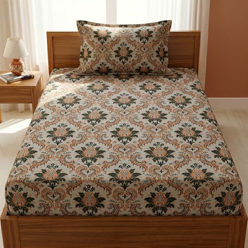 Image of Mafatlal 125 GSM Merino Single Size Bedsheet with Pillow Cover | 90 x 60 Inches | Soft, Breathable & Lightweight | Cream