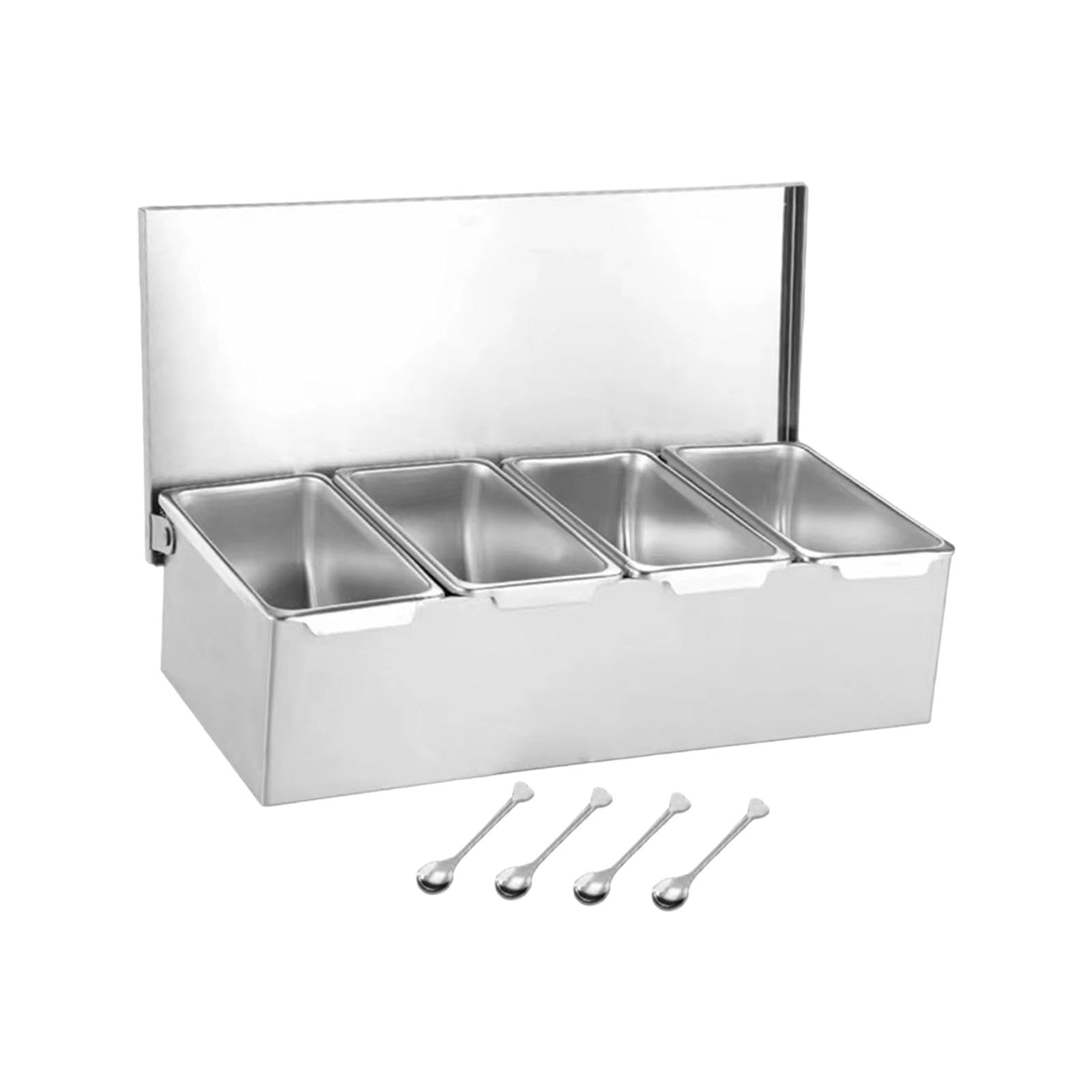 3 Piezas Recipiente para Condimentos Caja Especias Juego Organizador Cocina Acero Inoxidable con Tapa Extraíble Compartimientos Múltiples Adecuado Par, 4 Rejillas