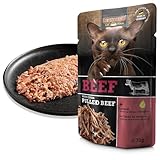 LEONARDO Frischebeutel [16x70g Beef mit Fleischstreifen] Pulled Beef | Getreidefreies Nassfutter für Katzen | Alleinfuttermittel Katzenfutter