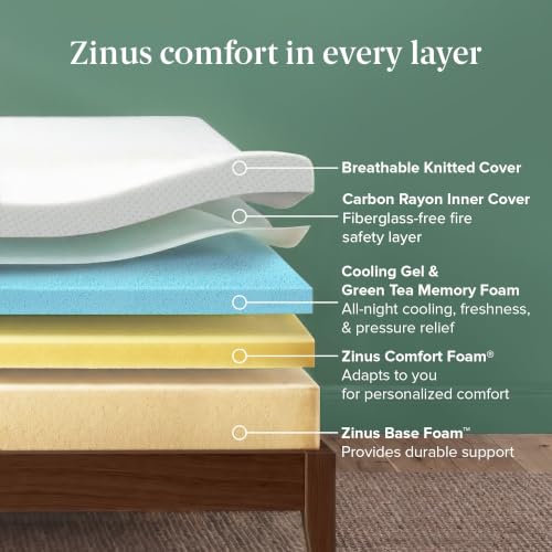 Image of Zinus 10 Inch Green Tea Cooling Memory Foam Mattress [New Version], Twin, Fiberglass Free, Medium Firmness, Cooling Gel Foam, Certified Safe Foams & Fabric, Mattress in A Box