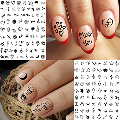6 Sheets Self-Adhesive Snake Heart Moon Star Nail Art Sticker Decals, Abstract Lady Face Nail Stickers for Women DIY Manicure Decorations, Geometric Triangle Arrow Nail Decals Accessories Tip - Image 3