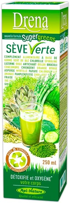 Super Greens Green Sap 250ml – Spirulina Algae, Chlorella, Plant Extracts, Fruits and Vegetables – Draining and Purifying Detox with Over 35 Nutrients – Vegan Friendly