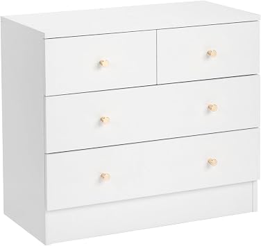 Karl home White 4 Drawer Dresser for Bedroom, Modern Wood Dresser Chest of Drawers, Bedroom Dressers Nightstand, Anti-Tipping Device, Rose Gold Metal Handle, Living Room, Hallway, Office