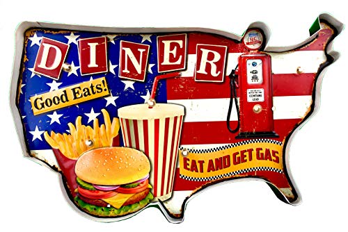 Cartel Vintage Letrero metálico Luminoso Artesanías Accesorios Decoración Hogar Retro - Diner Cover