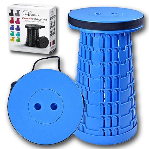 Image of Panus Telescoping Folding Camping Stool, Portable Adjustable Height Outdoor Chair, 1-Second Setup, Compact Lightweight for Camping, Fishing, Hiking (US Blue)