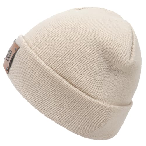 3 Pcs Parent-Child Beanie Hats Mama PAPA MINI Leather Patch Winter Knit Cap Warm Cuffed Cap Matching Family Beanie Hat3