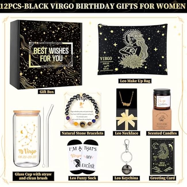 12PCS Virgo Birthday Gifts for Women-Virgo Zodiac Gifts for Women, Mom, Wife, Self Care Package,Get Well Soon, Mother's Day Baskets Birthday Astrological Baskets