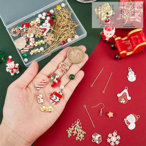 SUNNYCLUE 1 Box DIY 10 works Christmas Charms Enamel Snowflake Charms Earrings Making Starter Kit Snowman Charm Santa Claus Christmas Socks Charms Star Bead Red Green Beads for jewellery Making Kits - Image 3