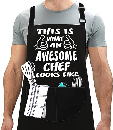 LINEN CLOSET® Bbq Aprons for Men Funny Aprons Awesome Chef Funny BBQ Cooking Novelty Apron with 2 Front Pockets -Awsome Chef Apron - Cosy Home Interiors LINEN CLOSET® Bbq Aprons for Men Funny Aprons Awesome Chef Funny BBQ Cooking Novelty Apron with 2 Front Pockets -Awsome Chef Apron
