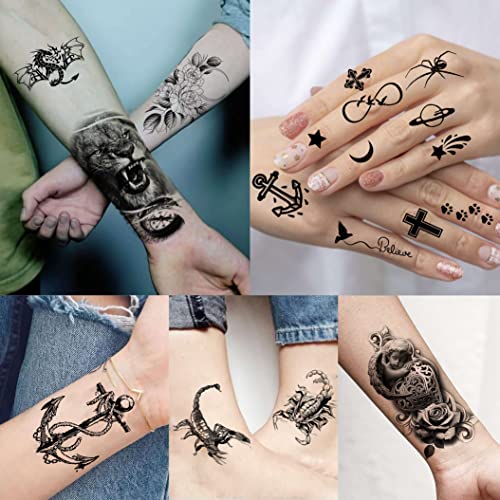 Shegazzi 63 Sheets 3D Flower Temporary Tattoos For Women Girl, 12 Sheets Realistic Sexy Rose Peony Floral Fake Tattoo Sticker Adult, 52 Sheets Small Black Snake Letter Anchor Infinity Tatoos Neck Arm #TOP5
