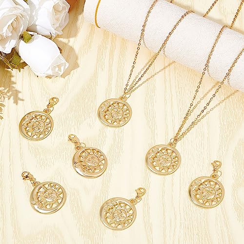 Beebeecraft 1 Box 15Pcs Sun & Moon Pendant Charms 18K Gold Plated Flat Round Pendant Decorates with Lobster Claw Clasps for Jewellery Making - Image 4