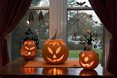 6 Sheets Window Clings Halloween, Halloween Window Stickers Spiders Bats Spider Webs Dead Tree Decal for Halloween Party Decoration
