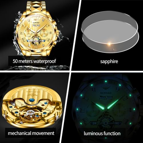 Image of OUPINKE Men's Automatic Watch 44mm Big Dial,Luxury Mechanical Wristwatch,Sapphire Crystal Glass,50M Waterproof, Tungsten Steel with Date Display