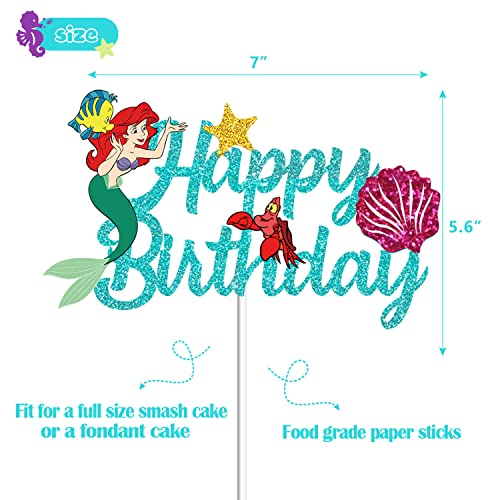 Juyrle Mermaid Birthday Cake Topper - Girl Glittery Mermaid Cartoon Happy Birthday Cake Decor Party Supplies For Kids Birthday Baby Shower #TOP2