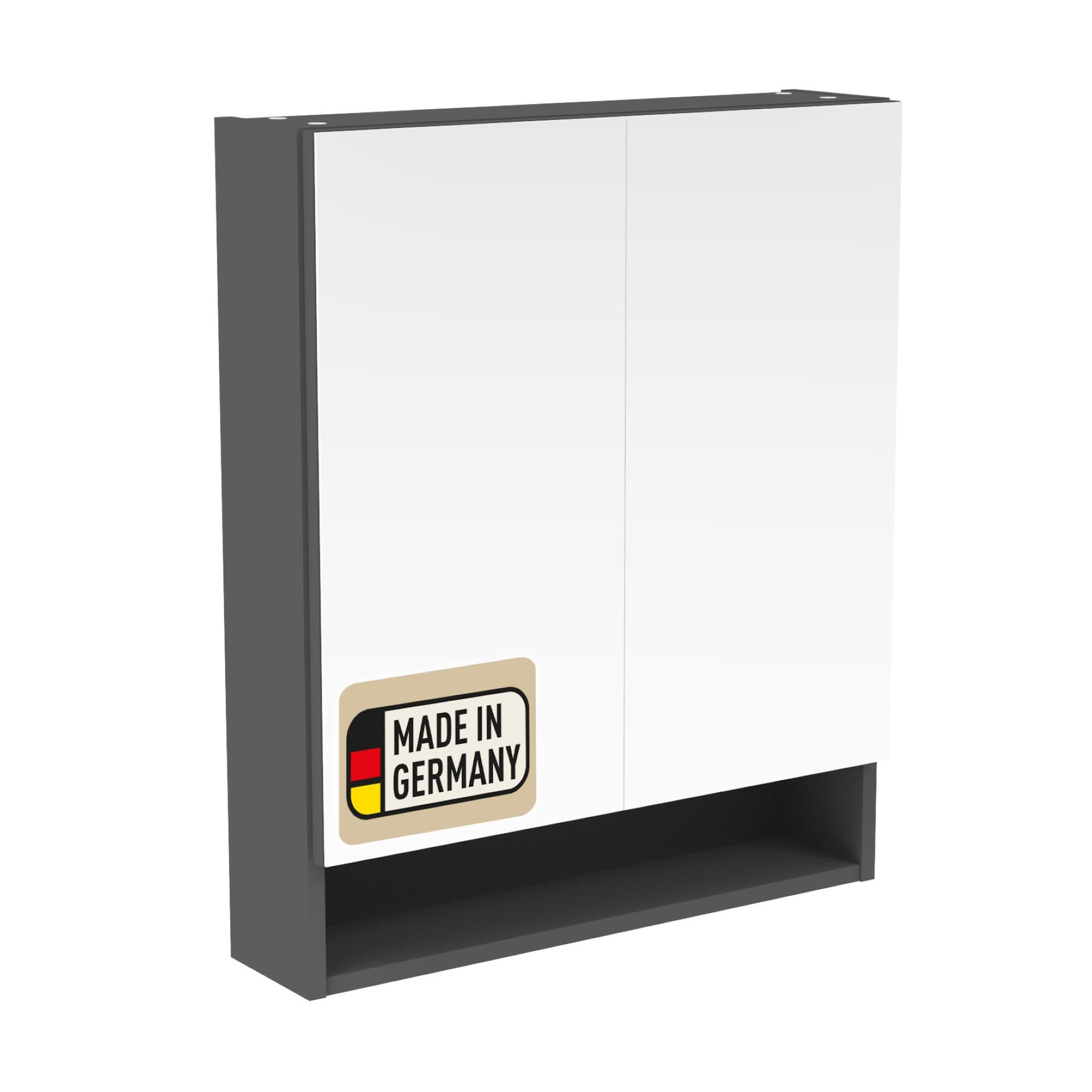 Probus Basic Spiegelschrank 60cm Anthrazit – Moderner Badezimmerschrank mit Zwei Türen und offenen Fach, Korpus in Anthrazit, Made in Germany