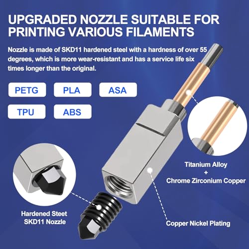 YOTINO 46 Stück X1C Hotend Kit mit 0,2/0,4/0,6 mm Hardened Steel Düse aus gehärtetem Stahl, Silikon Socke,Thermistor, Reinigungsnadeln und Schraubenschlüssel für X1/X1C 3D-Drucker